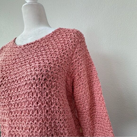 Crochet Sweater Open Knit Peach Orange Tunic - Picture 9 of 11